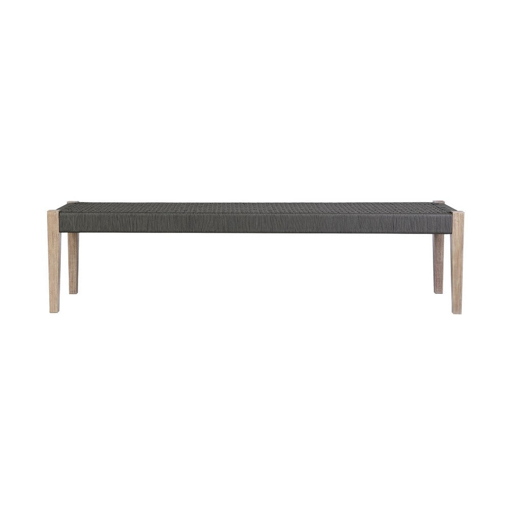 Rwan Patio Dining Bench | 71’’ Gray Woven Seat | Brown Wood Frame BM338899