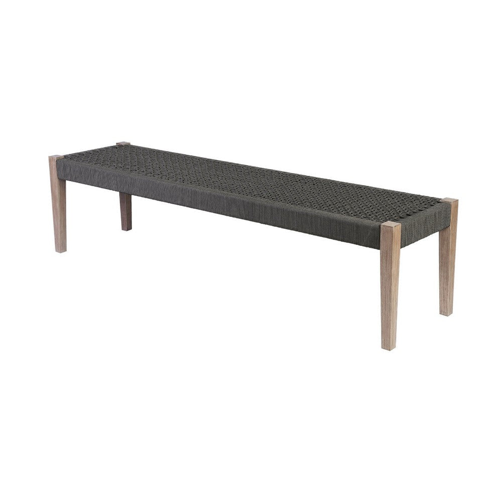 Rwan Patio Dining Bench | 71’’ Gray Woven Seat | Brown Wood Frame BM338899