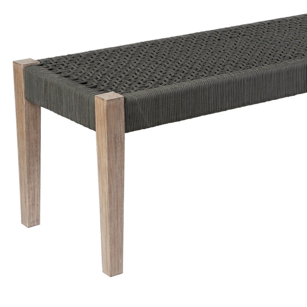 Rwan Patio Dining Bench | 71’’ Gray Woven Seat | Brown Wood Frame BM338899