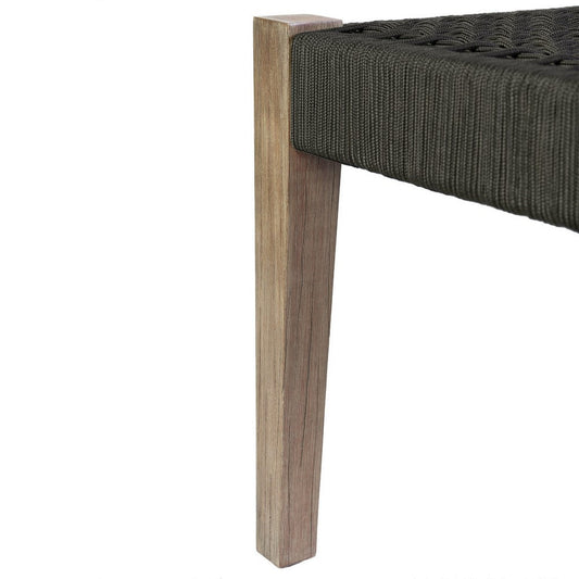 Rwan Patio Dining Bench | 71" Gray Woven Seat | Brown Wood Frame