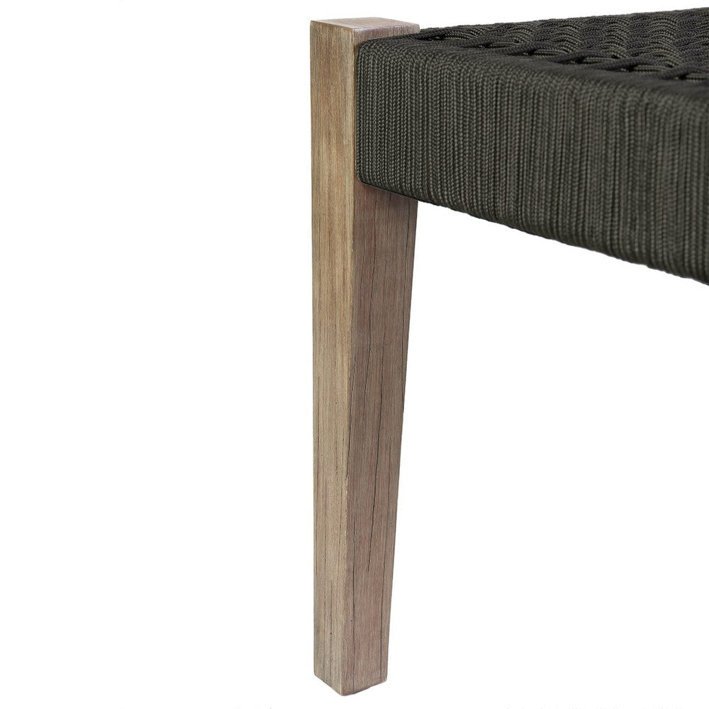 Rwan Patio Dining Bench | 71" Gray Woven Seat | Brown Wood Frame