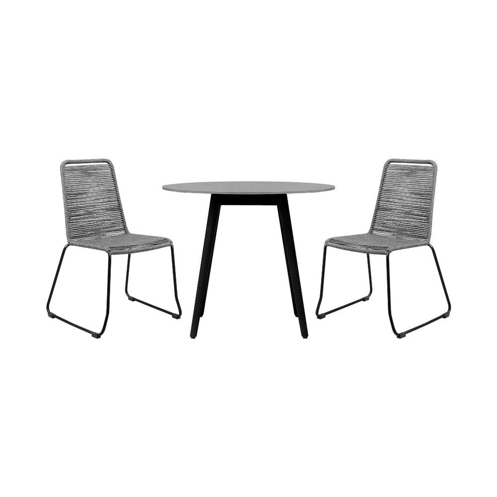 Sosi 3pc Patio Dining Set | 2 Rope Chairs | Sintered Stone Top | Gray