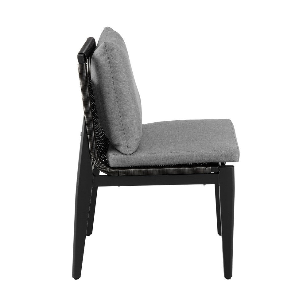 Grop 5pc Outdoor Dining Set | Black Metal Table | 4 Gray Fabric Chairs BM338906