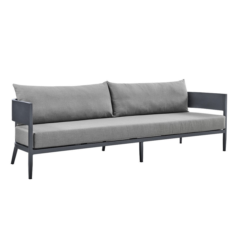 Aroi 4pc Outdoor Set w Sofa | Chairs | & Dark Gray Coffee Table | Polyester Cushions BM338910