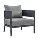 Aroi 4pc Outdoor Set w Sofa | Chairs | & Dark Gray Coffee Table | Polyester Cushions BM338910