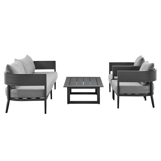 Aroi 4pc Outdoor Set w Sofa | Chairs | & Dark Gray Coffee Table | Polyester Cushions