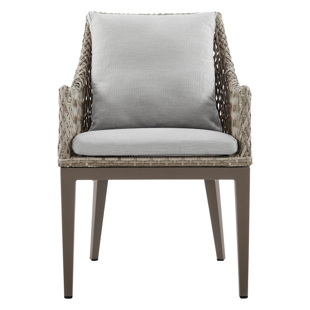 Sork 7pc Outdoor Dining Set | Gray Aluminum Table | 6 Brown Woven Rattan Chairs BM338913