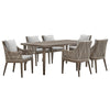 Sork 7pc Outdoor Dining Set | Gray Aluminum Table | 6 Brown Woven Rattan Chairs