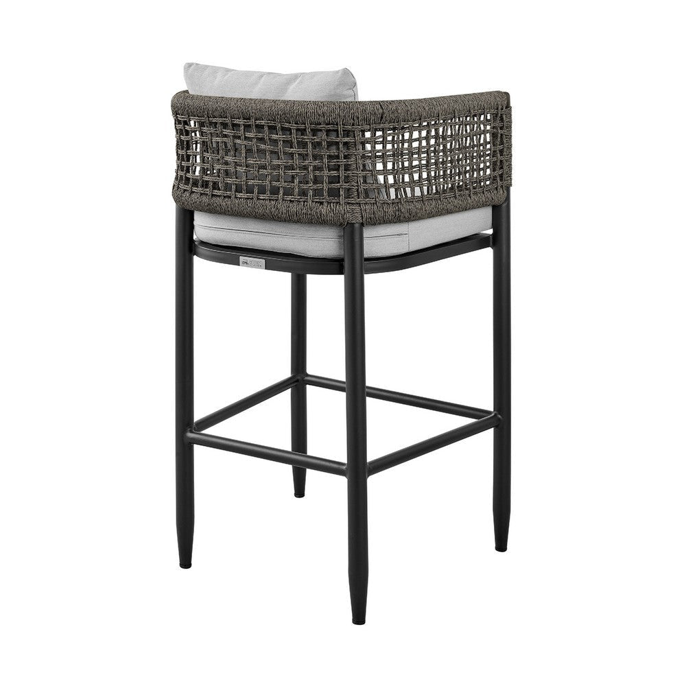 Folo 5pc Outdoor Bar Table Set | Gray Aluminum | 4 Woven Rope Chairs BM338914