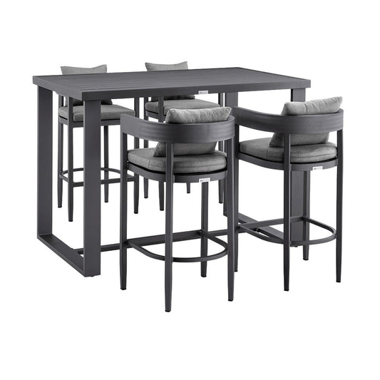 Aroi 5pc Outdoor Bar Table Set | Gray Aluminum | 4 Polyester Chairs