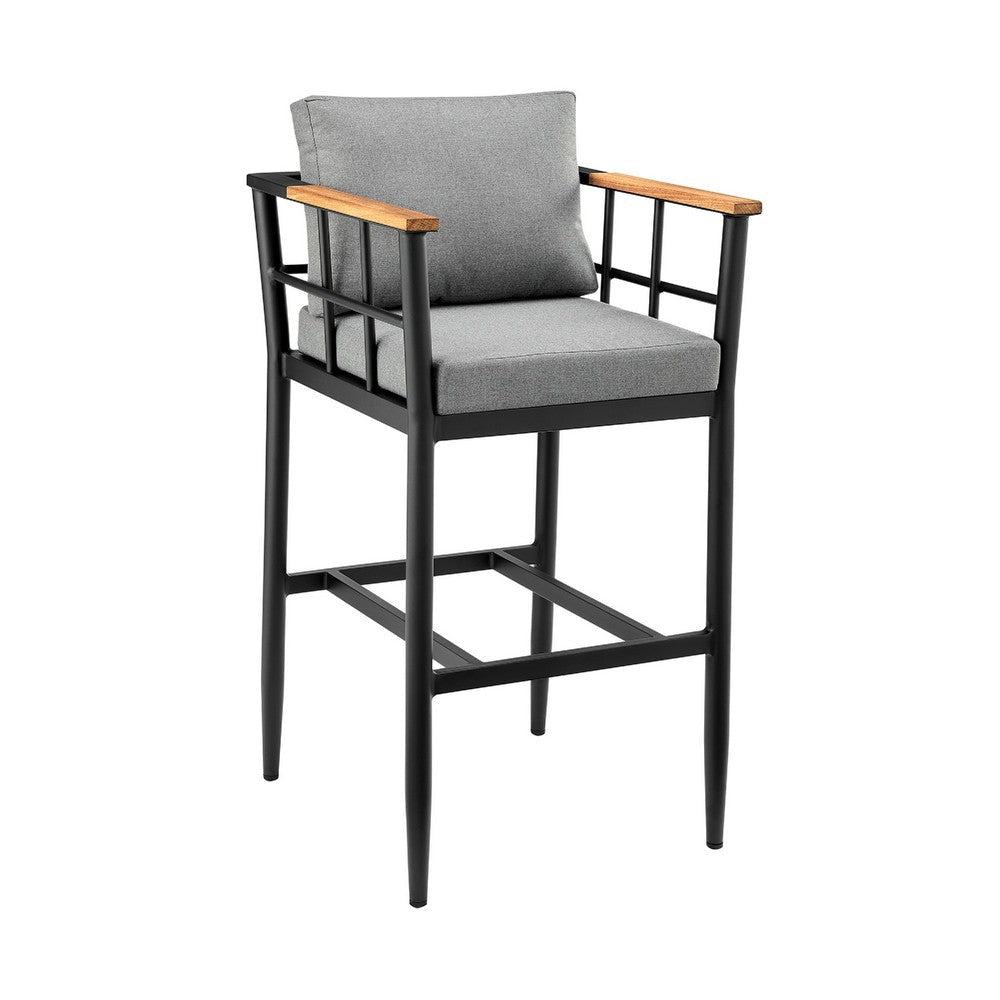 Glom 5pc Patio Bar Table Set w 4 Gray Cushioned Barstool Chairs BM338922