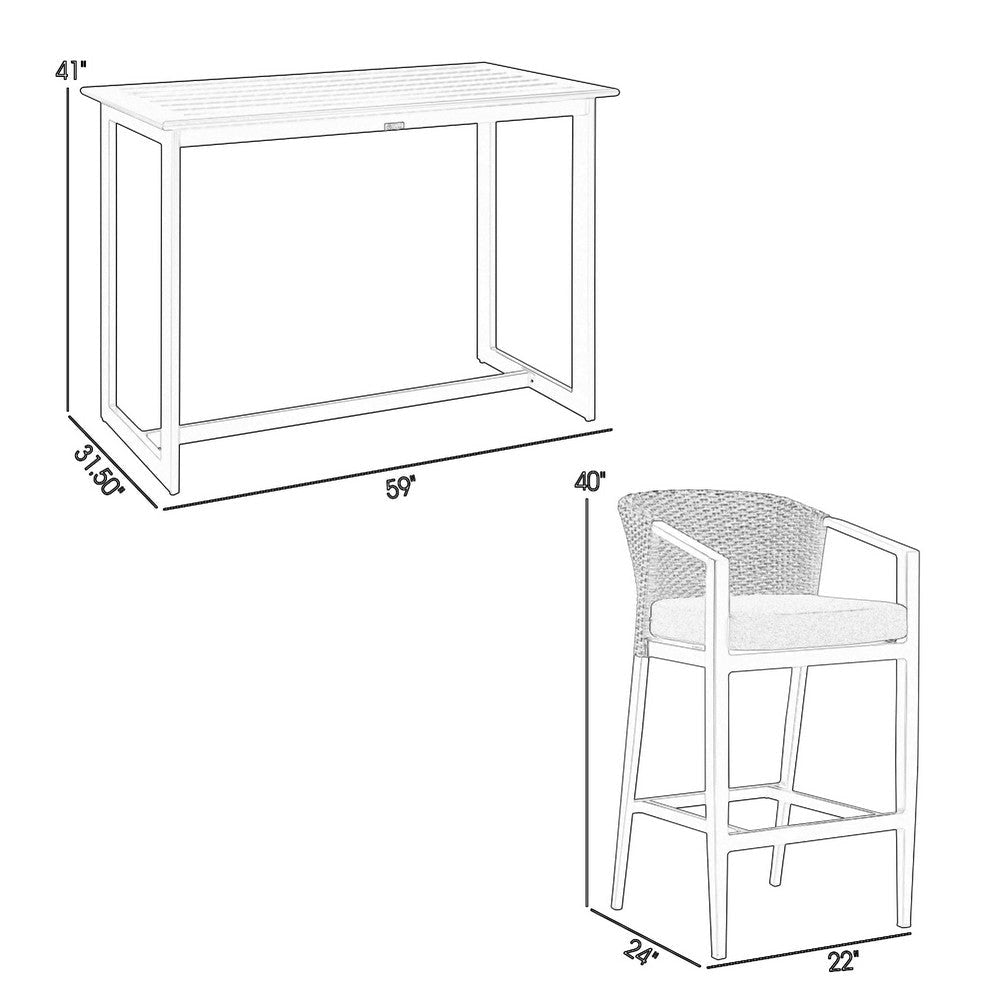 Joem 5pc Patio Bar Table Set w 4 Gray Barstool Chairs BM338923