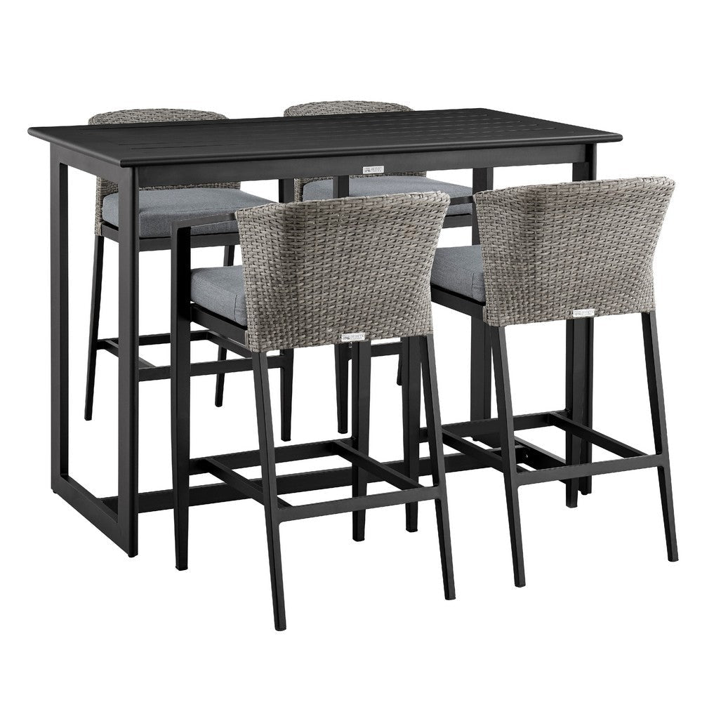Joem 5pc Patio Bar Table Set w 4 Gray Barstool Chairs