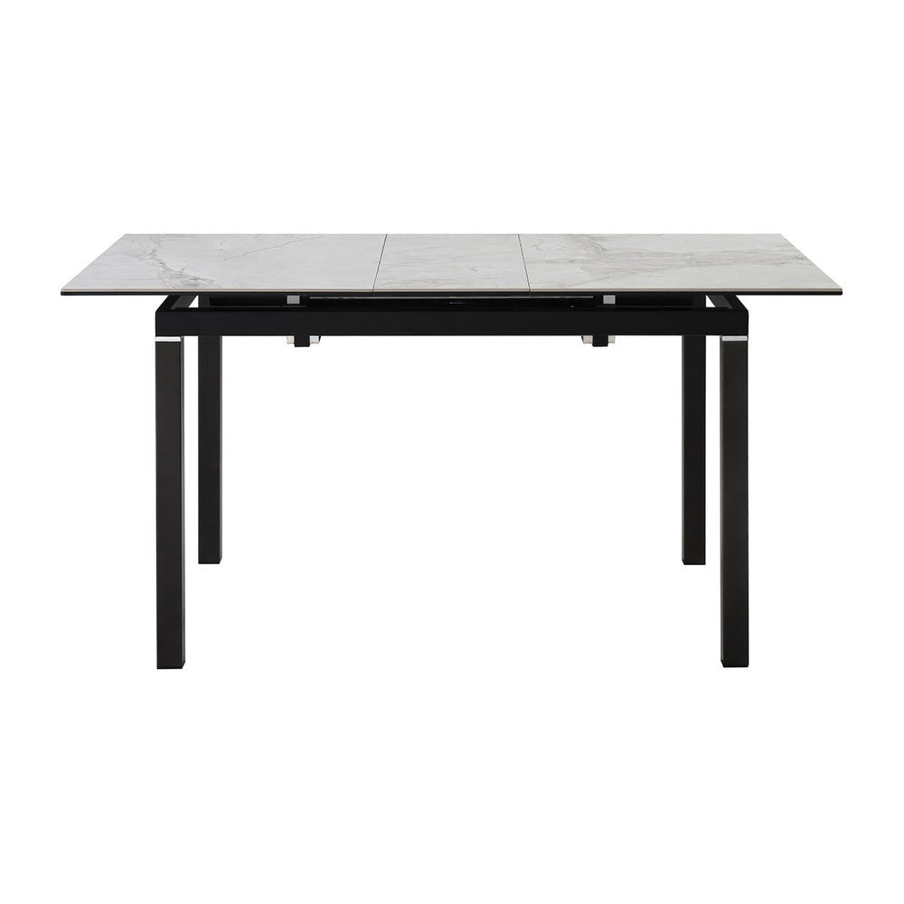 Ina 7pc Dining Table Set | Gray Stone Tabletop | 6 Brown Faux Leather Chairs