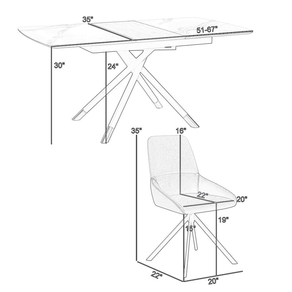 Miom 7pc Dining Table Set | Extendable Top | 6 Dual Tone Gray Fabric Swivel Chairs