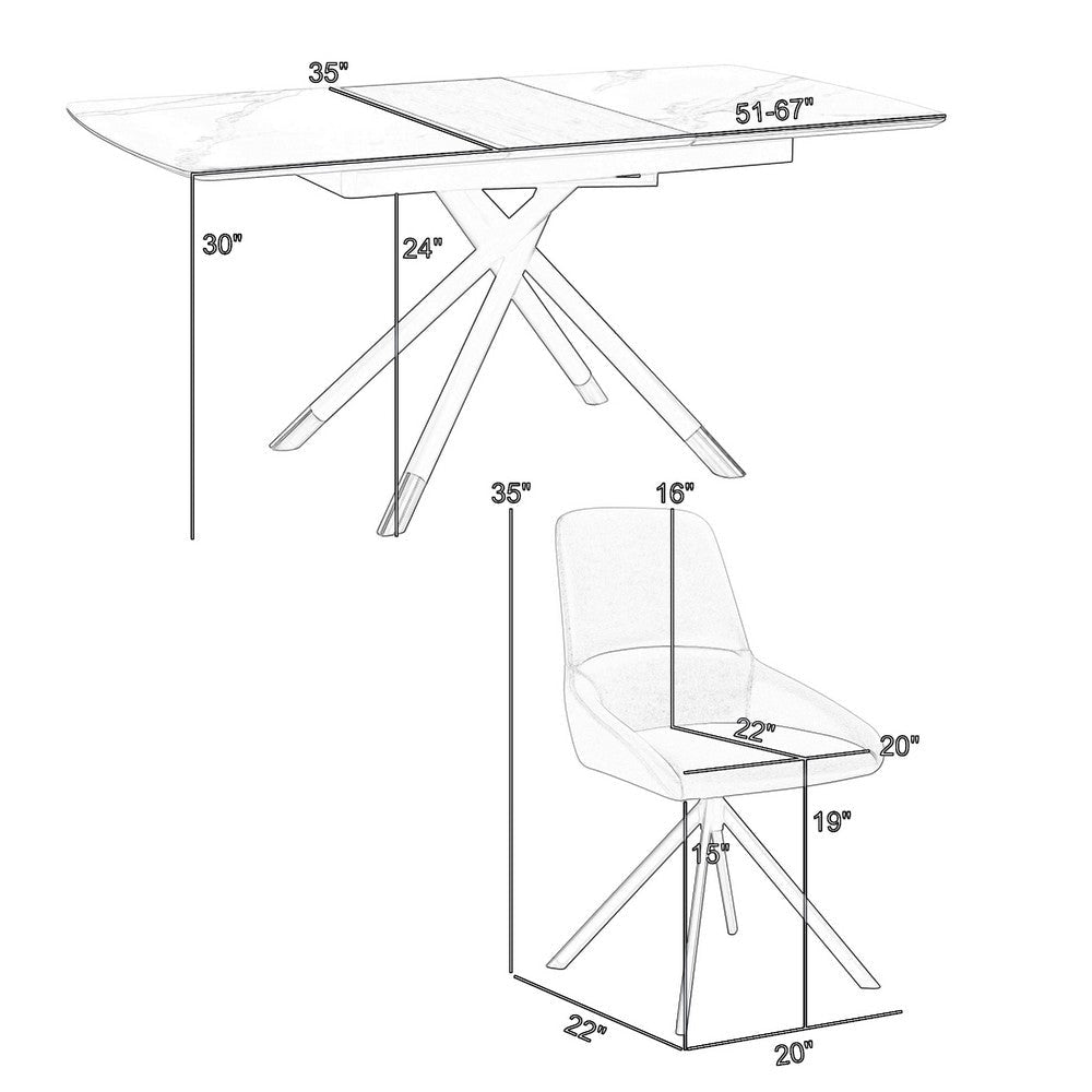 Miom 7pc Dining Table Set | Extendable Top | 6 Taupe Gray Faux Leather Chairs