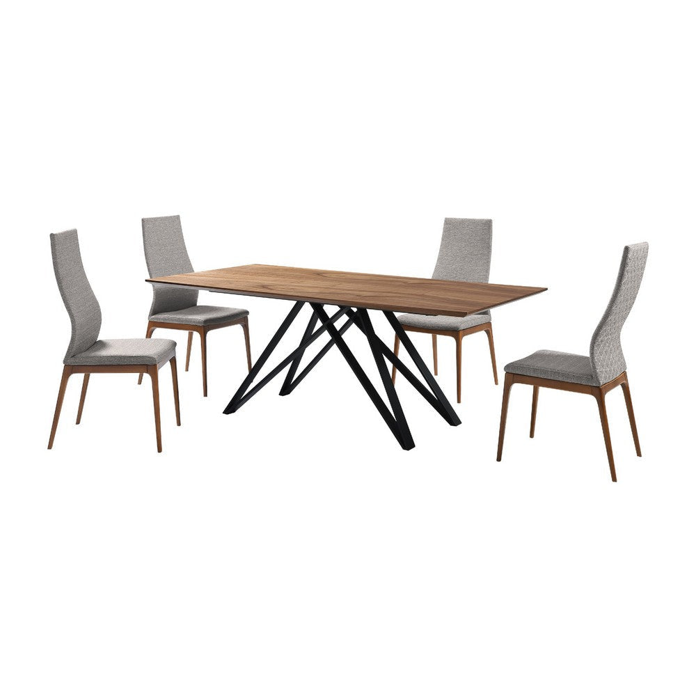 Rivo 5pc Dining Table Set | 4 Gray Polyester Chairs | Brown Wood Tabletop