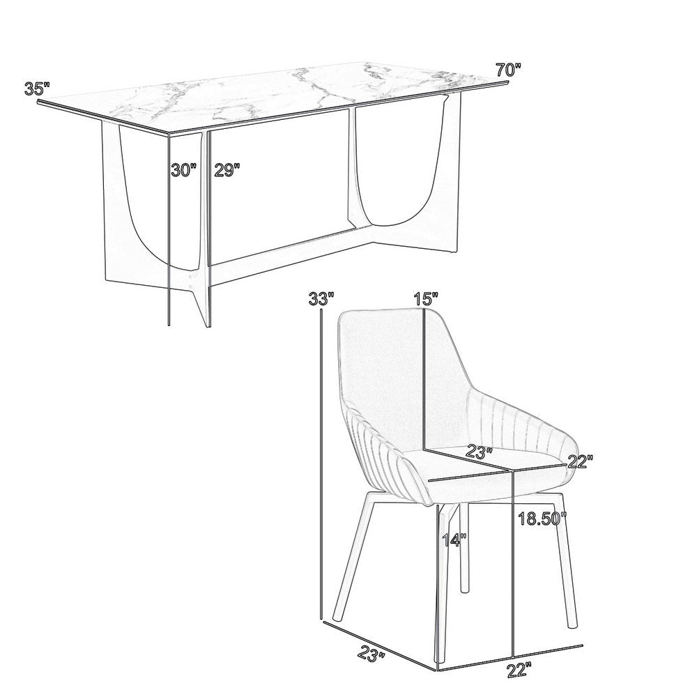 Yoin 5pc Dining Table Set | 4 Taupe Gray Faux Leather Chairs | Sintered Stone Top BM338952