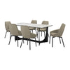 Yoin 7pc Dining Table Set | 6 Taupe Gray Faux Leather Chairs | Sintered Stone Top