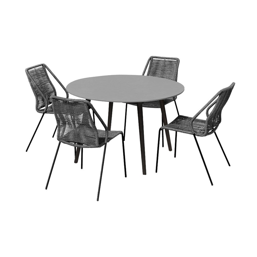 Kolu 5pc Patio Dining Table Set | 4 Gray Rope Chairs | 47" Round Sintered Stone Top