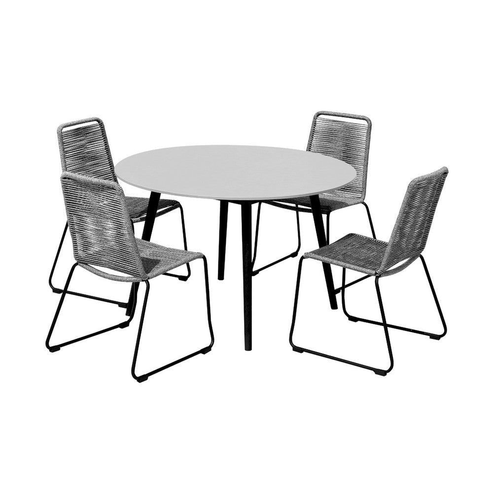 Sosi 5pc Patio Dining Table Set | 4 Gray Rope Chairs | 47" Gray Sintered Stone Top