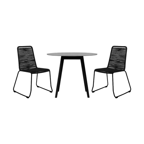 Sosi 3pc Patio Dining Table Set | 2 Black Rope Chairs | 36" Gray Sintered Stone Top