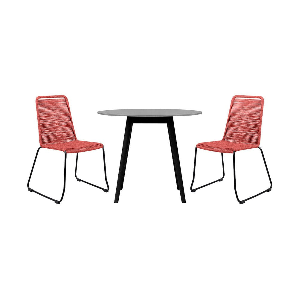 Sosi 3pc Patio Dining Table Set | 2 Red Rope Chairs | 36" Gray Sintered Stone Top