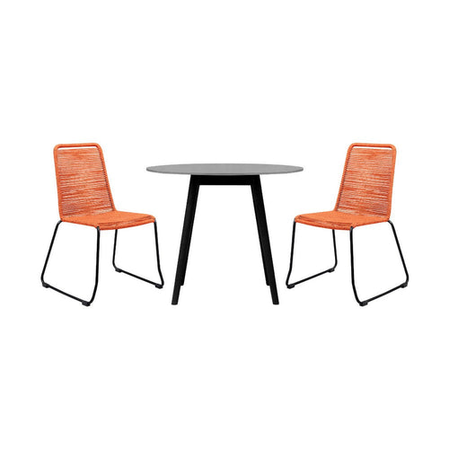 Sosi 3pc Patio Dining Table Set | 2 Tangerine Orange Rope Chairs | 36" Sintered Stone Top