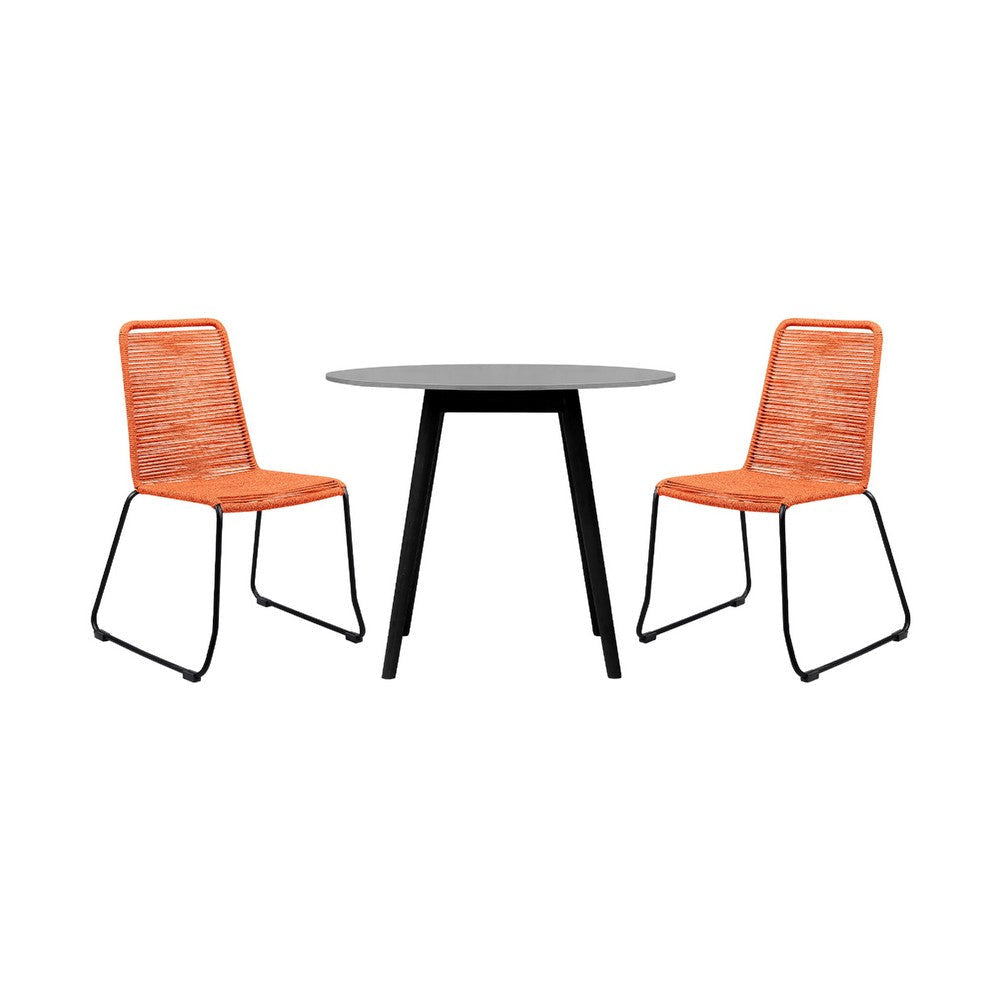 Sosi 3pc Patio Dining Table Set | 2 Tangerine Orange Rope Chairs | 36" Sintered Stone Top