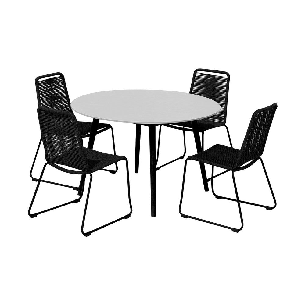 Sosi 5pc Patio Dining Table Set | 4 Black Rope Chairs | 47" Gray Sintered Stone Top