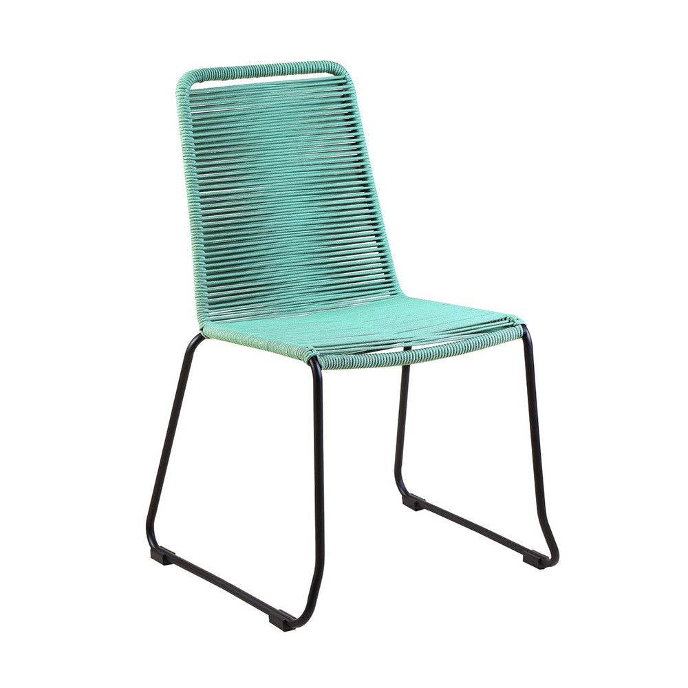 Sosi 5pc Patio Dining Table Set | 4 Teal Blue Rope Chairs | 47’’ Sintered Stone Top