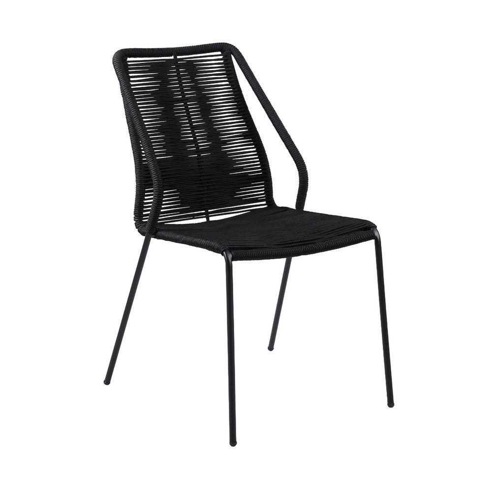 Kolu 3pc Patio Dining Table Set | 2 Black Rope Chairs | 36’’ Round Sintered Stone Top