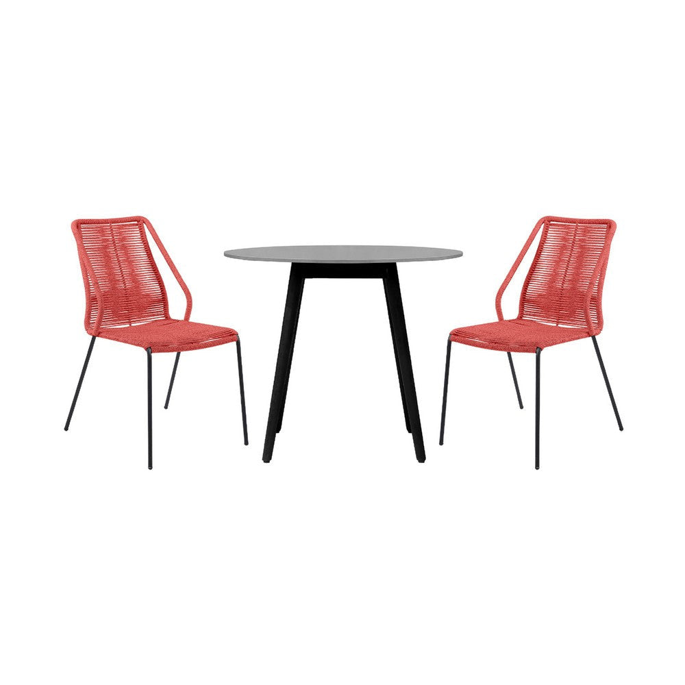 Kolu 3pc Patio Dining Table Set | 2 Red Rope Chairs | 36" Round Sintered Stone Top