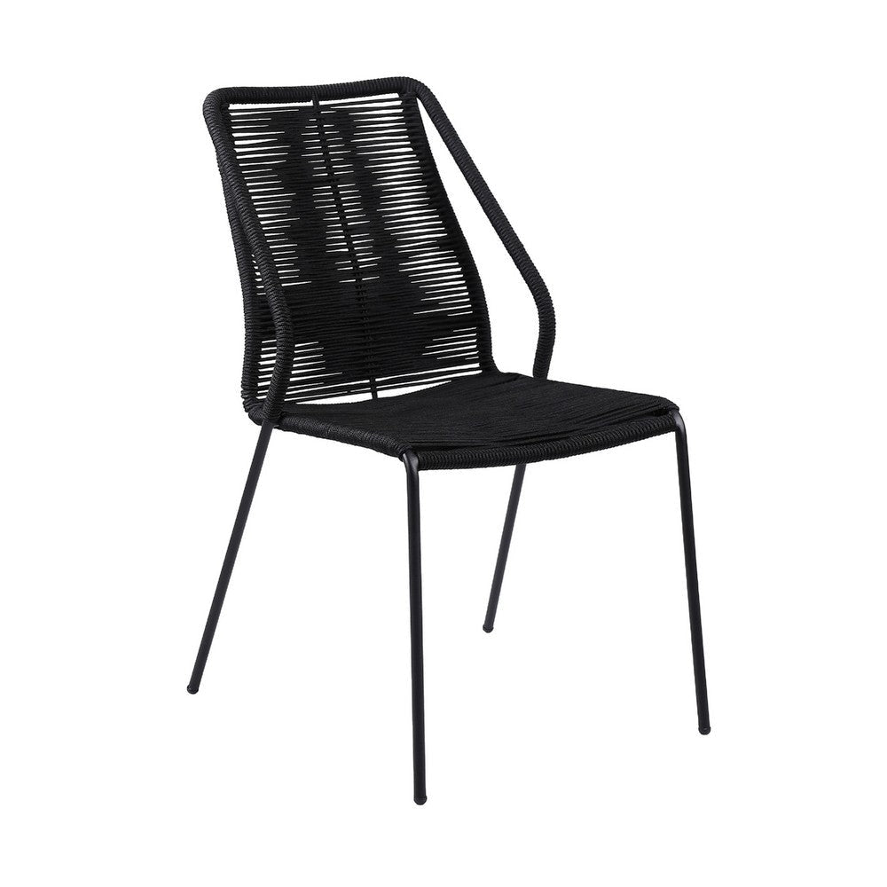 Kolu 5pc Patio Dining Table Set | 4 Black Rope Chairs | 47’’ Round Sintered Stone Top