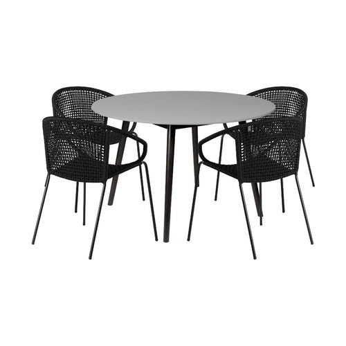 Noco 5pc Patio Dining Table Set | 4 Black Rope Chairs | 47" Gray Sintered Stone Top