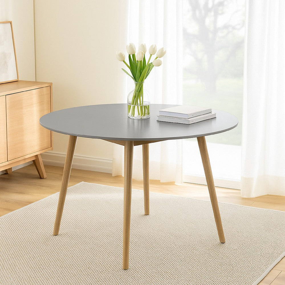 Kilo Dining Table | Brown Wood Legs | 47’’ Round Gray Superstone Top