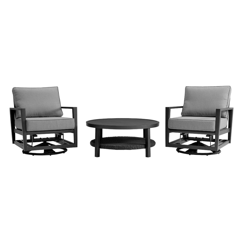 Grop 3pc Outdoor Set | 2 Chairs Black Metal Coffee Table | Gray Polyester BM338975
