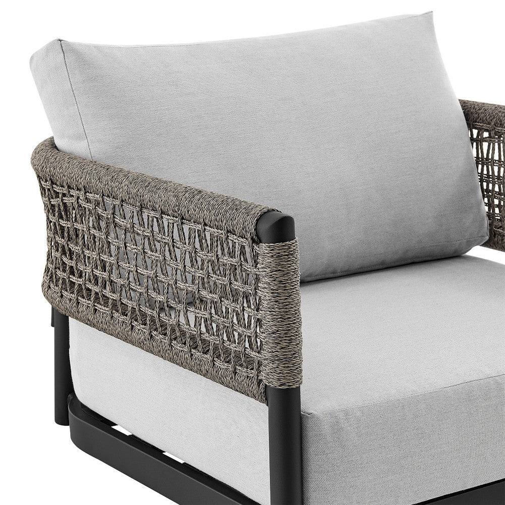 Argy 3pc Outdoor Lounge Set | Black Metal Coffee Table | 2 Gray Rope Chairs w Cushions BM338977