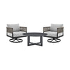 Argy 3pc Outdoor Lounge Set | Black Metal Coffee Table | 2 Gray Rope Chairs w Cushions