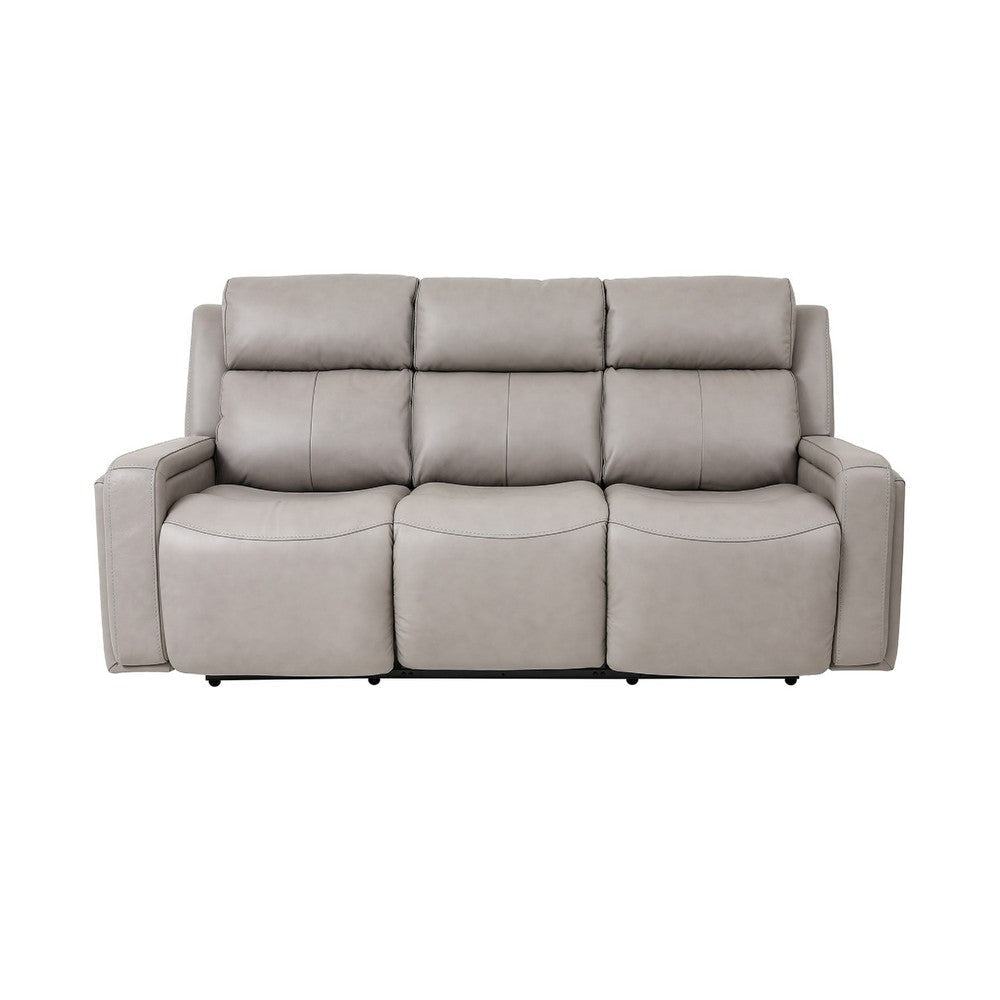 Clyd Reclining Sofa w Dual Power Headrest | 83" | Light Gray Leather