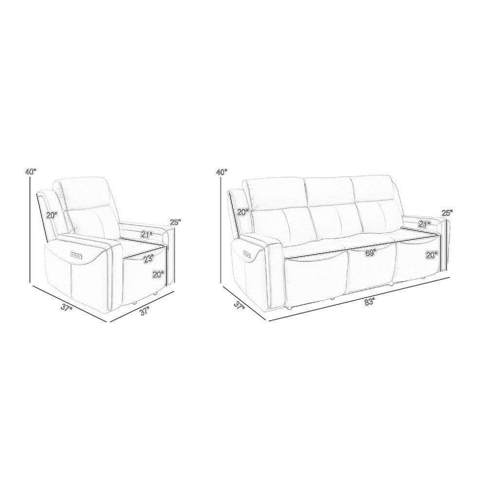 Clyd 2pc Recliner and Sofa Set w Power Headrest | Light Gray Leather BM338984