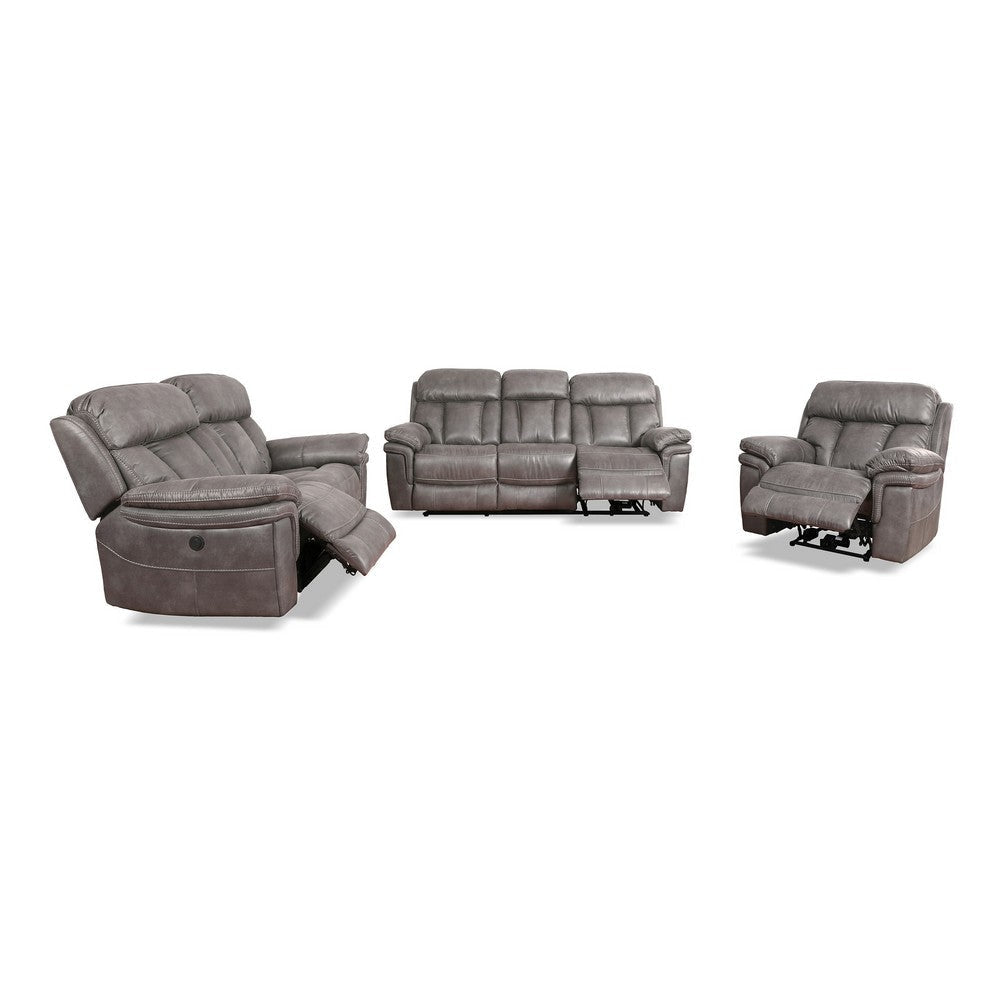 Esy 3pc Power Reclining Living Room Sofa Loveseat & Chair Set | Dark Gray Polyester BM338986