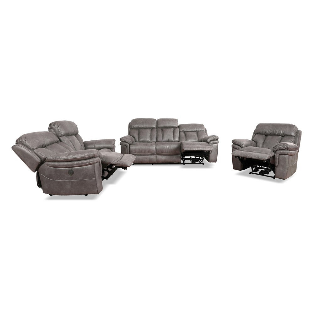 Esy 3pc Power Reclining Living Room Sofa Loveseat & Chair Set | Dark Gray Polyester BM338986