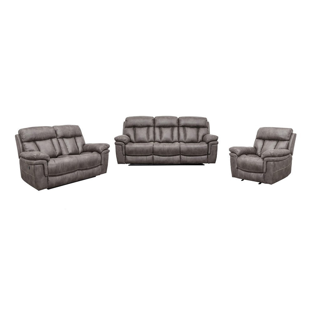 Esy 3pc Power Reclining Living Room Sofa Loveseat & Chair Set | Dark Gray Polyester