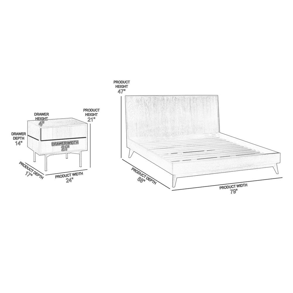 Deona 3pc King Size Bedroom Set with 2 Nightstand | Brushed Black Oak Wood