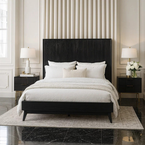 Deona 3pc Queen Size Bedroom Set with 2 Nightstands | Brushed Black Oak Wood