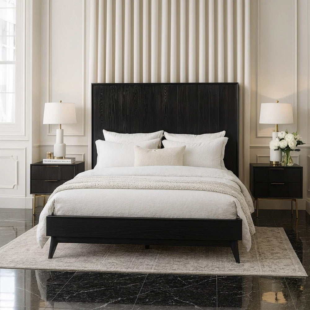 Deona 3pc Queen Size Bedroom Set with 2 Nightstands | Brushed Black Oak Wood