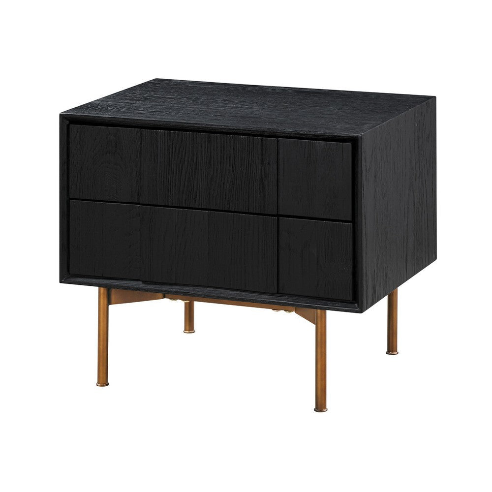 Deona 3pc Queen Size Bedroom Set with 2 Nightstands | Brushed Black Oak Wood