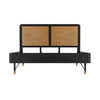 Theo 3pc King Bed Set w Rattan Headboard | 2 Nightstands | Black Acacia Wood BM338995
