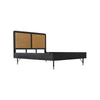 Theo 3pc Queen Bed Set w Rattan Headboard | 1 Nightstands | Black Acacia Wood BM338996